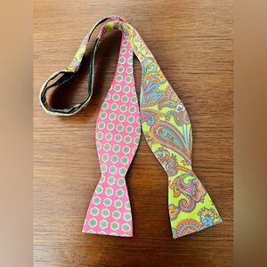 Reversible Paisley & Geometric Bow Tie - Pink, Yellow, Green